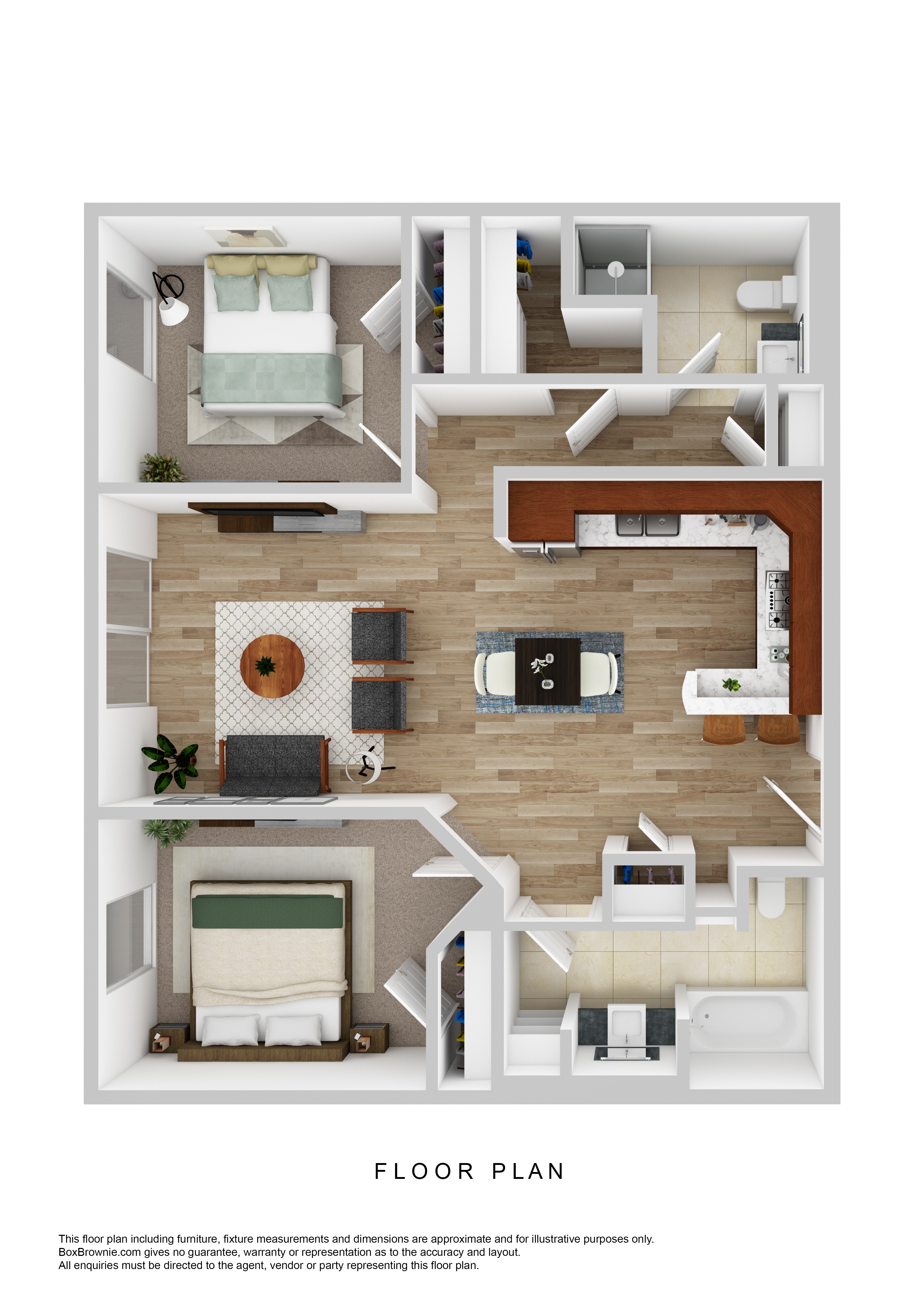 Floor plan for 2 beds, 2 baths, 873 sqft